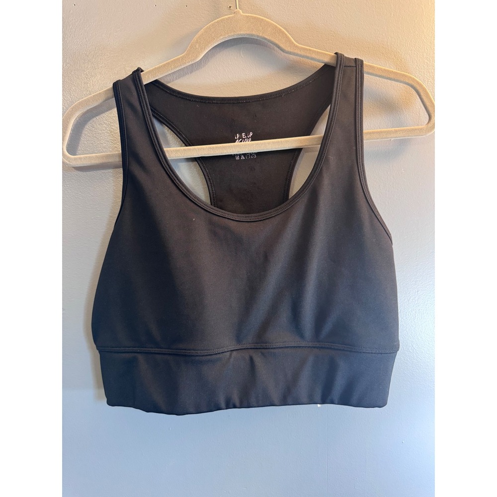 Level Up Active Racerback Sports Bra Black Scoop Neck Size Large L RN 13560
